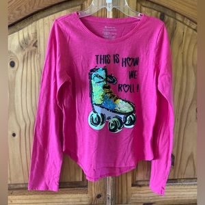 Girls My Favorite Tee pink sequin roller skate long sleeve t-shirt - size 14/16